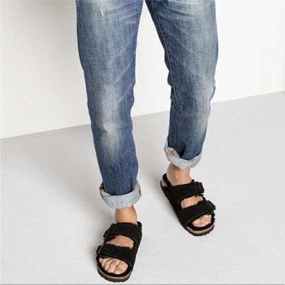 Birkenstock Arizona Shearling Clog Sandals Black NWOB - Picture 2 of 9